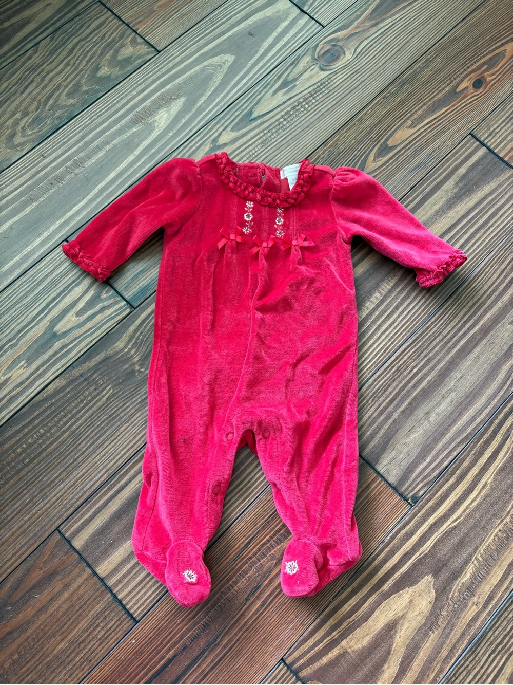 Baby Girl Velvet Red Footed One-Piece